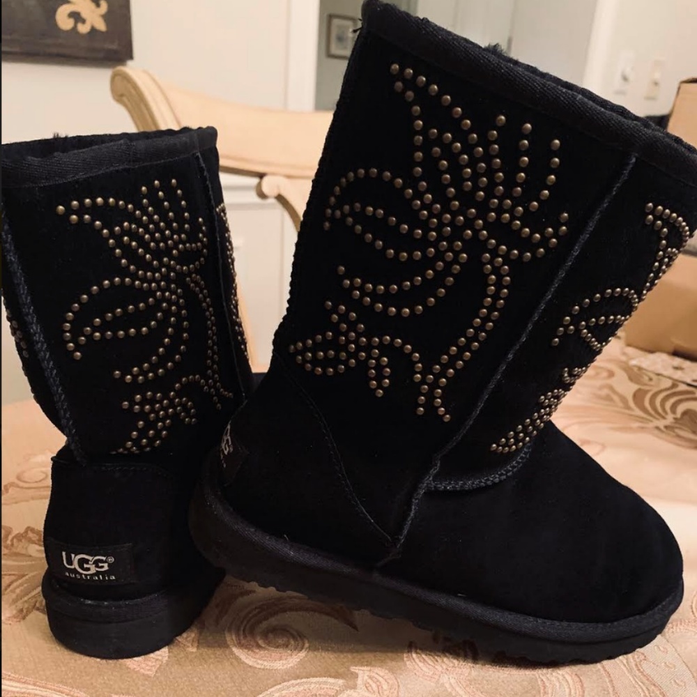 Womens UGG Black Booties w/ Studded Floral Design